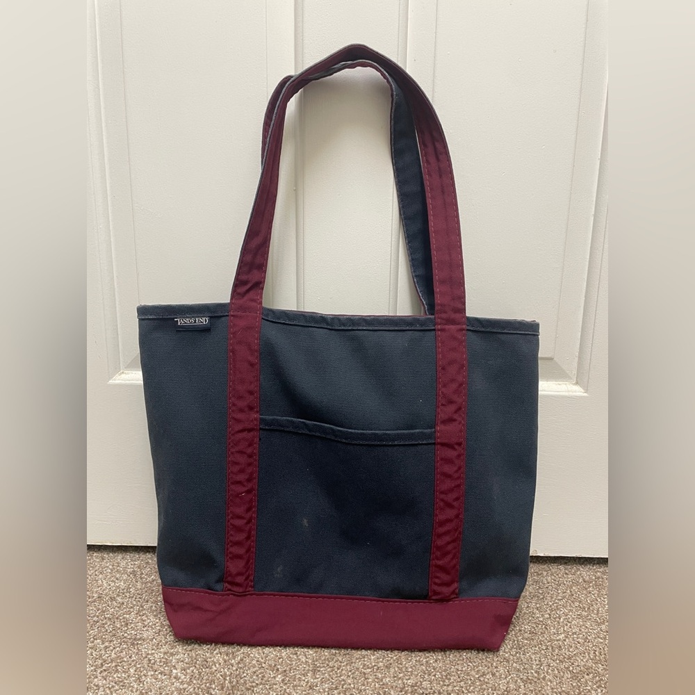 LL Bean Navy and Burgundy Tote Bag